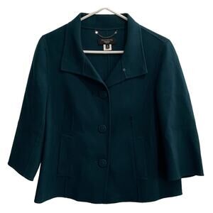 Talbots Teal Blue Cropped Sleeve Wool Blazer Overcoat Peacoat Size 8 Petite
